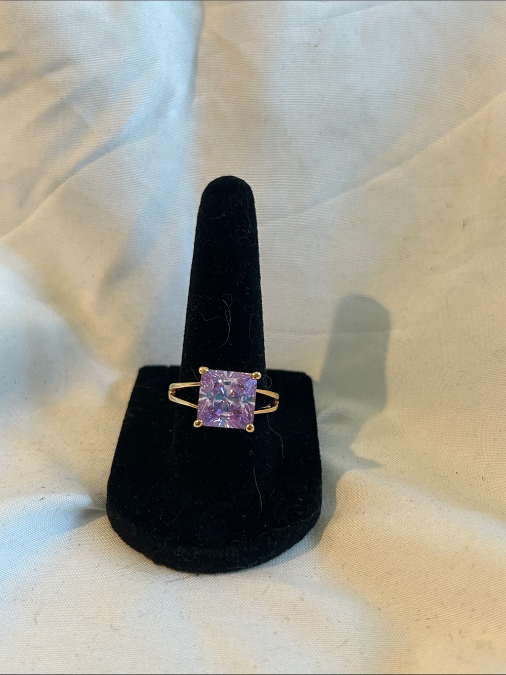 Gold Tone Ring with Square Purple Gem